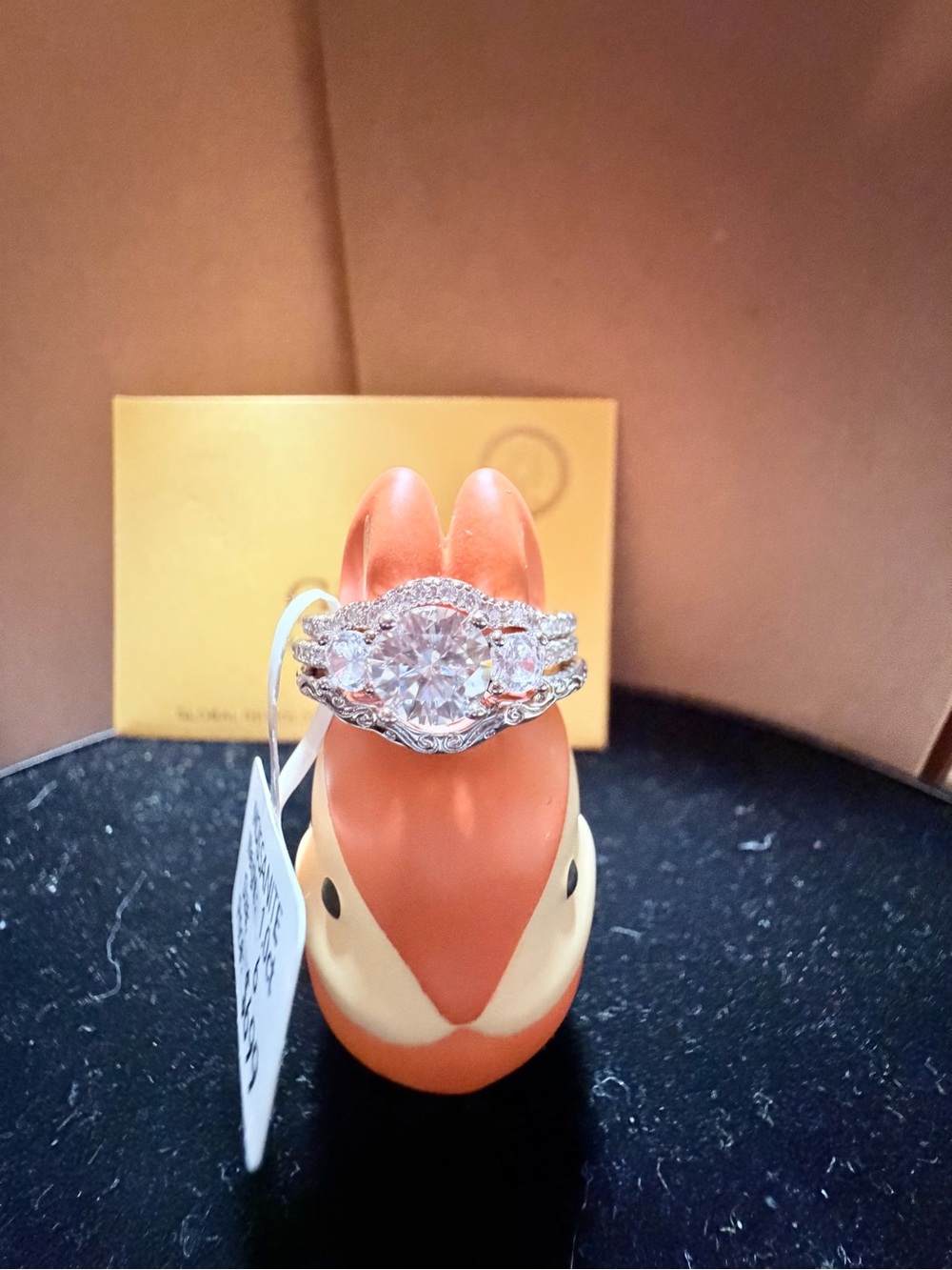 Sparkling Moissanite Silver-Tone Ring — Women's Bridal Set of 3 Rings